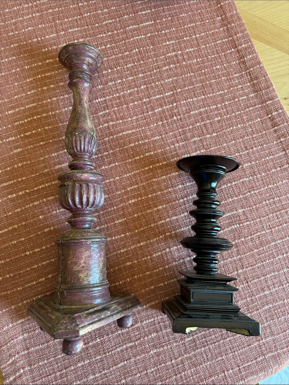 Pier 1 Purple and Black Turned Wood Candle Holders